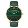 40mm Faux Malachite, Gold & Green Leather Strap Watch