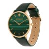 40mm Faux Malachite, Gold & Green Leather Strap Watch - Image 2