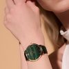 40mm Faux Malachite, Gold & Green Leather Strap Watch - Image 3