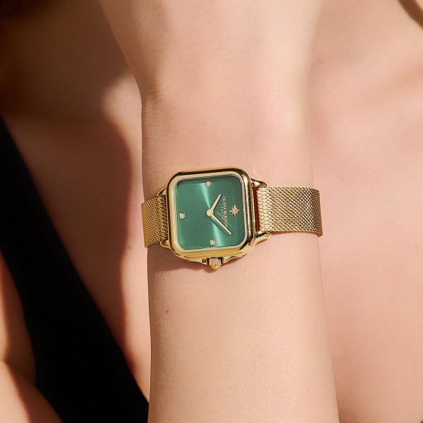 28mm Grosvenor Green & Gold Mesh Watch - Image 3