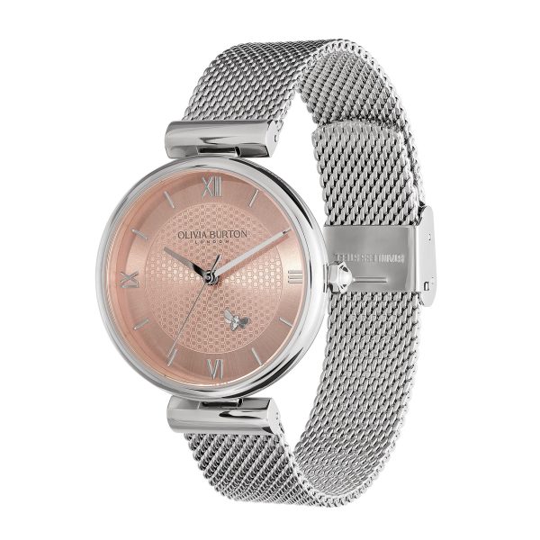 36mm Minima Bee T-Bar Blush & Silver Mesh Watch - Image 2