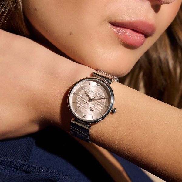 36mm Minima Bee T-Bar Blush & Silver Mesh Watch - Image 3