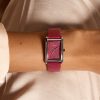 23mm Grove Silver & Cranberry Leather Strap Watch - Image 3