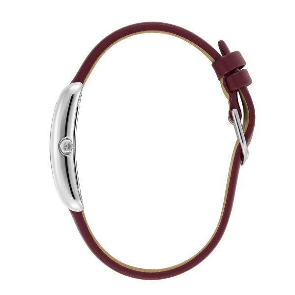 23mm Grove Silver & Cranberry Leather Strap Watch - Image 4
