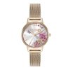30mm Illustrated Florals Rose Gold Mesh Watch