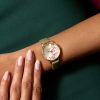 30mm Illustrated Florals Gold & Sage Green Leather Strap Watch - Image 3