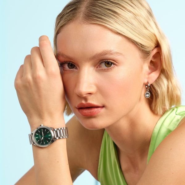 34mm Geo Forest Green & Silver Bracelet Watch - Image 6