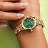 28mm Honeycomb Ultra Slim Forest Green & Gold Bracelet Watch - Image 3