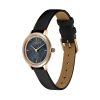 28mm Honeycomb Ultra Slim Rose Gold & Black Leather Strap Watch - Image 2