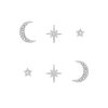 North Star & Moon Silver Stud Earrings Set