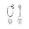Locked Heart Silver Tone Hoop Earrings