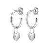 Locked Heart Silver Tone Hoop Earrings - Image 2