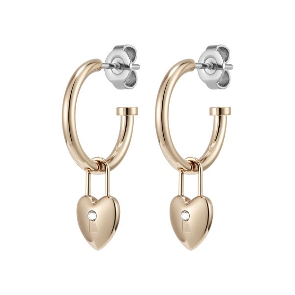 Locked Heart Rose Gold Plated Hoop Earrings - Image 2