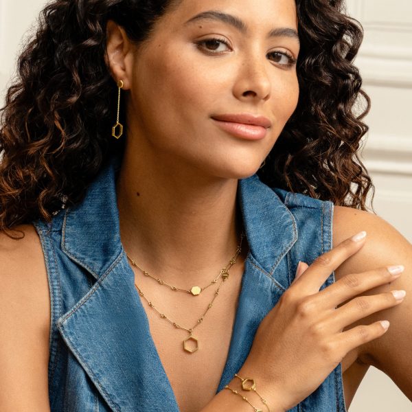 Honeycomb Gold Plated Drop Earrings - Image 4
