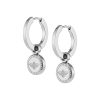 Bee Charm Silver Tone Hoop Earrings - Image 2