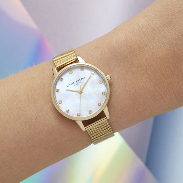 30mm White & Gold Mesh Watch - Image 3