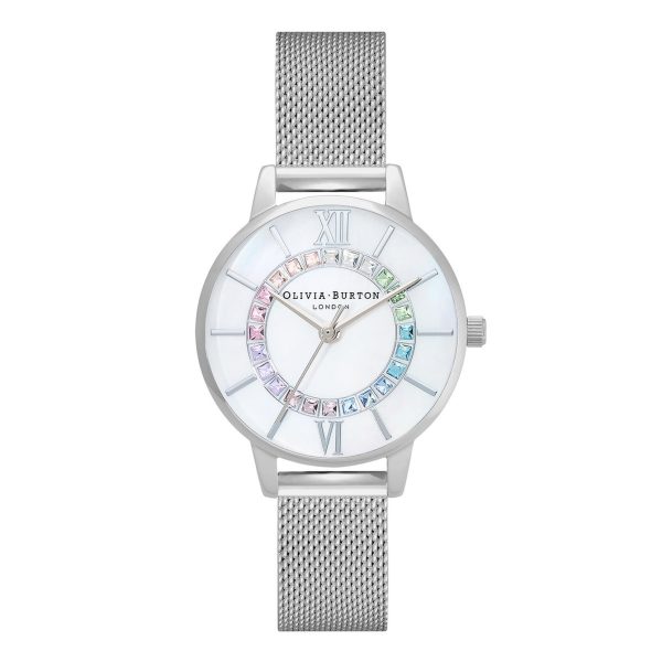 30mm White & Silver Mesh Watch